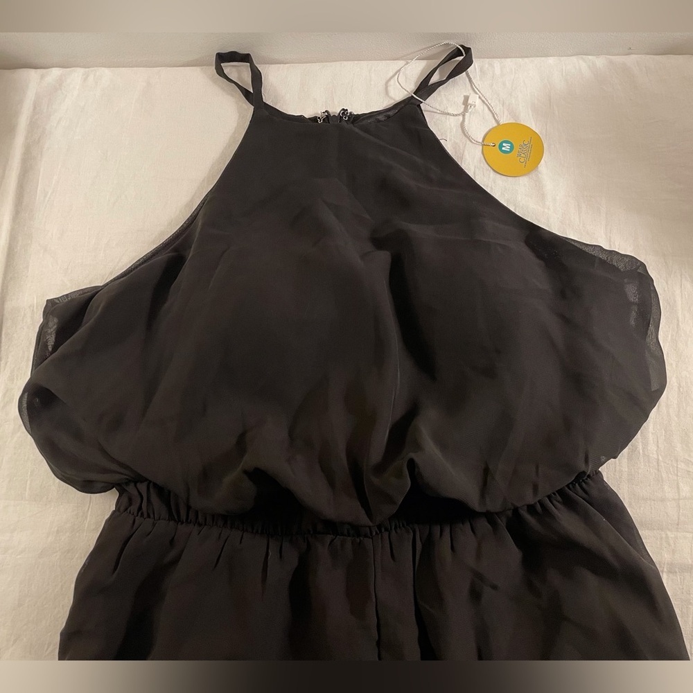 Halter Sleeveless Jumpsuit with Wide Legs and Pockets in Black - Picture 6 of 11